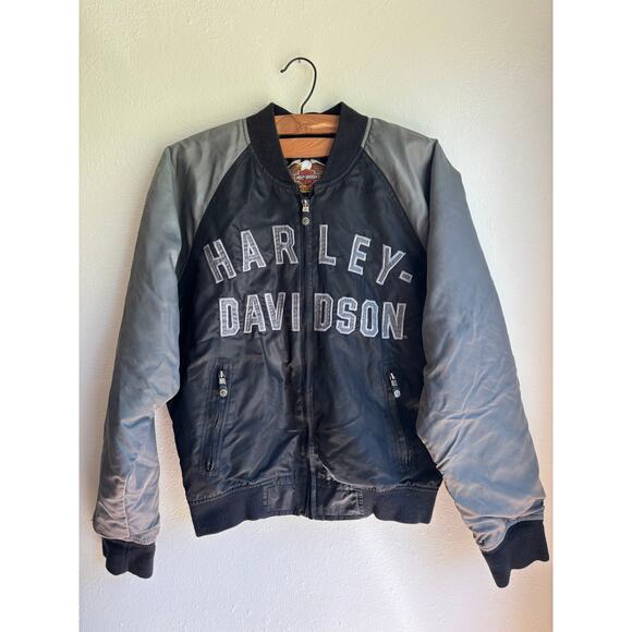 Harley-Davidson 100 Year Anniversary Bomber Nylon Jacket Gray And Black Sz Small - Picture 1 of 10